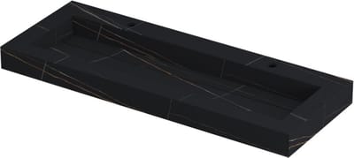 INK® Pitch wastafel in keramische slab centraal met drain en front en side skirts met ,2 kraangaten, 120x45x9cm, lauren black mat
