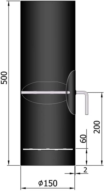 Kachelpijp Ø150 lengte 500 - condensring - deur - smoorklep - staal - 2mm