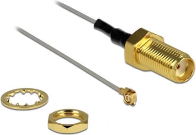 MHF III (v) - SMA (v) kabel - Micro Coax (0,81 mm) - 50 Ohm / grijs - 0,20 meter