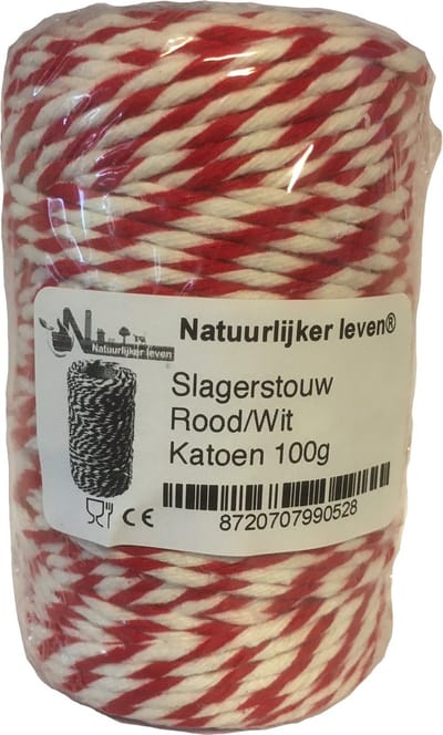 Slagerstouw Rood/Wit Katoen 100g - vleestouw - rolladetouw