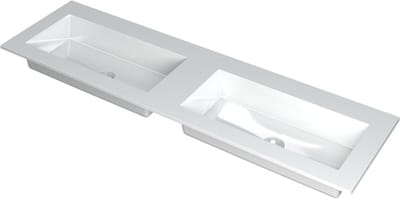 INK Kraft wastafel - 160x45x1cm - 2 wasbakken - 0 kraangaten - wit glans