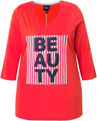 Ulla Popken - Dames - Shirt Beauty Classic V-hals 3/4-mouwen - Koraal - Maat 46+