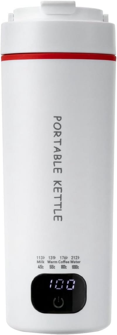 Draagbare Waterkoker - Reis Waterkoker - Onderweg Warme Drankjes - Eendelige Bekerbekleding - 450 ml - Wit
