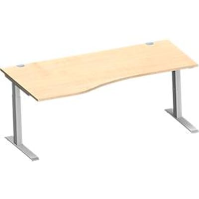 Schäfer Shop  Genius Bureautafel in vrije vorm MODENA FLEX, C-poot rechthoekige buis, B 1800 mm, aanbouw links, esdoorn/blank aluminium