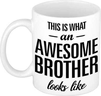 Bellatio Decorations Awesome brother mok - 300 ml - keramiek - beker - magnetronbestendig - vaatwasmachinebestendig