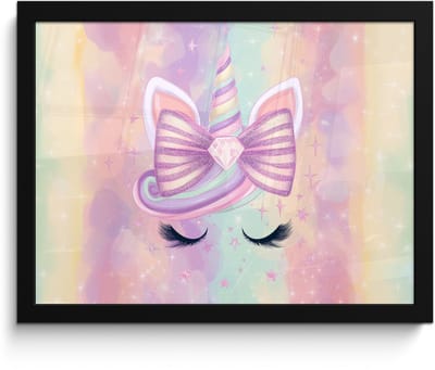 Poster in lijst - Fotolijst 40x30 cm - Posters - Eenhoorn - Glitters - Regenboog - Pastel - Posterlijst zwart - Decoratie - Wanddecoratie woonkamer - Muurdecoratie slaapkamer