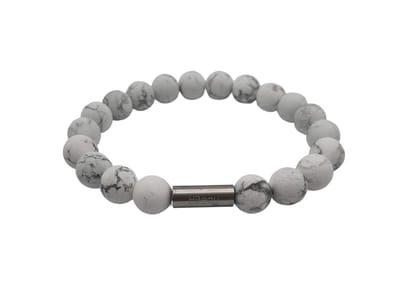 H-Beau - Handgemaakte Armband van Edelstenen - Natuurstenen - Howliet kralen - RVS Kraal - 10mm - lengte 20cm - Mat - Wit - Gemarmerd - Heren - Unisex