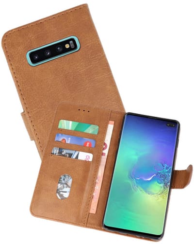 Hoesje Geschikt voor de Samsung Galaxy S10 Plus - Kaarthouder Book Case Telefoonhoesje - Bruin