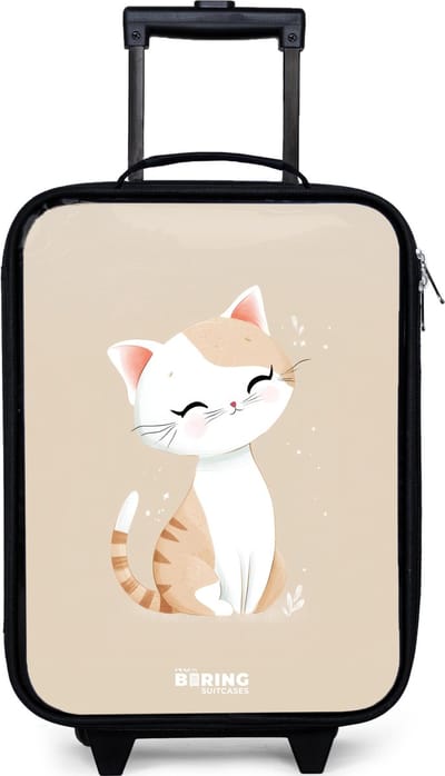 NoBoringSuitcases.com® - Kinderkoffer jongen - Kindertrolley meisje - Kitten in de kleuren beige en wit - Koffer kind lichtgewicht - Reiskoffer trolley voor kinderen - Koffertje met lichtgevende wieltjes - Rolkoffer zwart