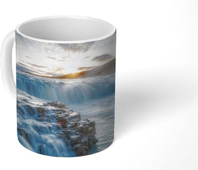Mok - Koffiemok - Waterval - Water - Stenen - Zon - Natuur - Mokken - 350 ML - Beker - Koffiemokken - Theemok