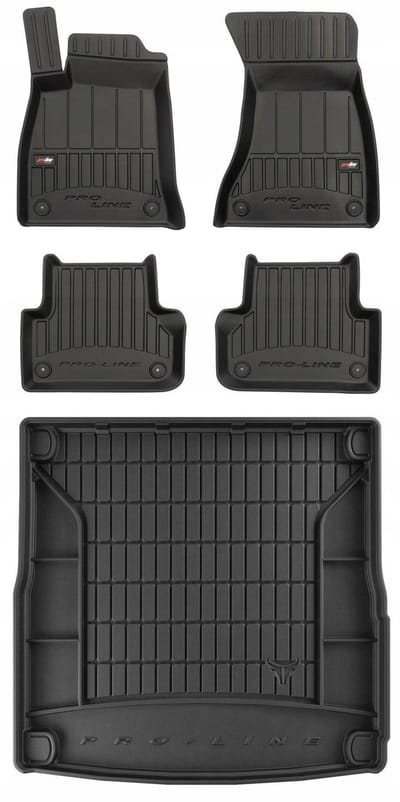 Frogum ProLine Complete Set: Luxe Rubberen Automatten + Kofferbakmat - Geschikt voor AUDI A4 B9 Allroad Quattro (Kombi/Avant) vanaf 2015 - Perfecte Pasvorm - Geurloos TPE - Zwart