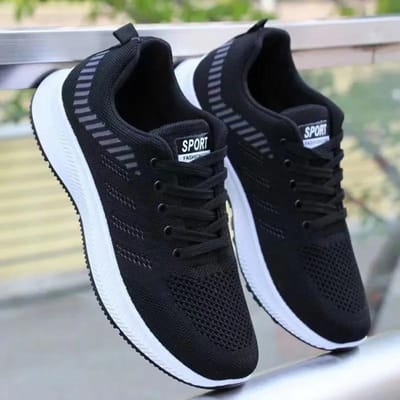 Herenschoenen Mesh Casual Schoenen Mode Vetersneakers Outdoor Antislip Wandelschoen Ademend Lichtgewicht Hardloopschoenen Tenis 44 black