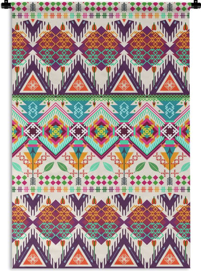 Wandkleed - Wanddoek - Azteken - Zuid-Amerika - Patronen - 60x90 cm - Wandtapijt