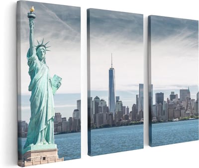 Artaza Canvas Schilderij Drieluik Vrijheidsbeeld In New York  - 120x80 - Foto Op Canvas - Canvas Print