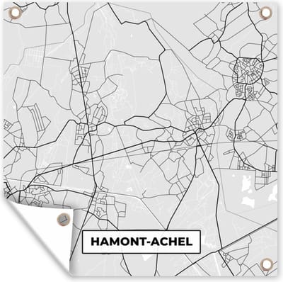Tuin poster Kaart – Plattegrond – Stadskaart – Hamont Achel – België – Zwart Wit - 200x200 cm - Tuindoek