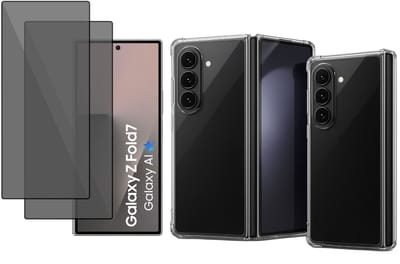 TechNow Hoesje + 2x Privé Screenprotector geschikt voor Samsung Galaxy Z Fold 7 Hoesje Screenprotector - Privacy Tempered Glass - Case Transparant