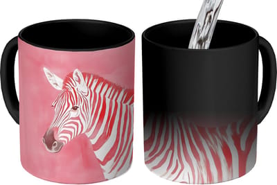 Magische Mok - Foto op Warmte Mokken - Koffiemok - Zebra - Pink - Verf - Magic Mok - Beker - 350 ML - Theemok