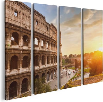 Artaza Canvas Schilderij Vierluik Colosseum bij Zonsondergang in Italïe - 80x60 - Foto Op Canvas - Canvas Print