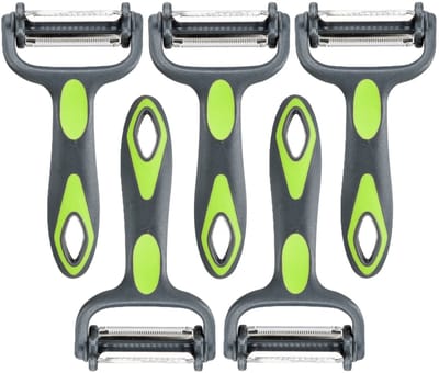 Cook Concept Dunschiller Profi - 5x - grijs/groen - kunststof - 15 cm - aardappelschiller met 3 mesjes - keuken mesjes
