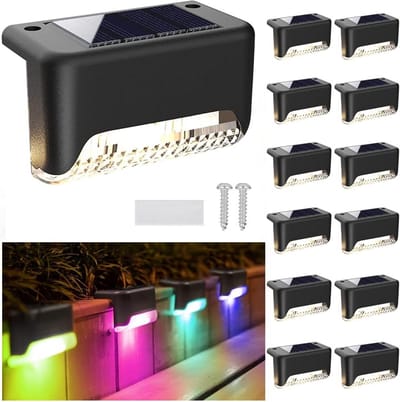 Set van 12 Solar LED Buitenverlichting voor Trap, Dek en Muur - Automatisch Kleurwisselend en IP65 Waterdicht