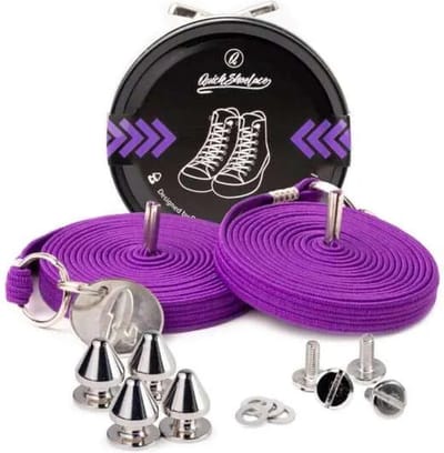 Quick shoelaces - Met één hand veters strikken - Casual Purple Rose - Schoenveter met fixatie spikes - Paars