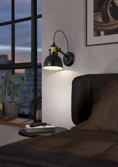 EGLO Thornford - wandlamp - 1-lichts - E27 - zwart/bronskleurig