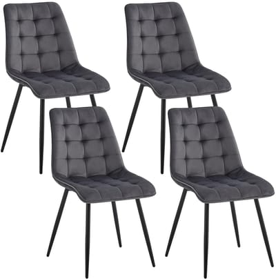 uJOY Eetkamerstoelen set van 4 - Grijs - Comfortabele stoelen voor de woonkamer - Fluweel - Metalen poten - Eettafelstoelen
