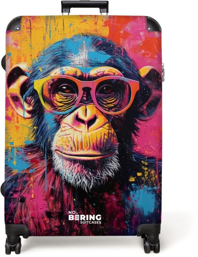 NoBoringSuitcases.com® - Koffer groot - Reiskoffer lichtgewicht - Chimpansee met bril in graffiti stijl - Rolkoffer met 4 wielen - Grote trolley XL - 98 liter bagage