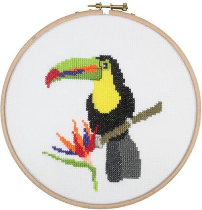 Pako Borduurpakket met telpatroon - Toekan - 210.801 - voorgesorteerd garen - Aida - 13 x 17 cm - DIY kit