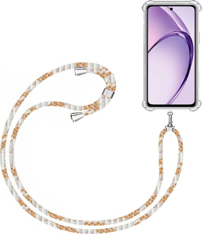 Telefoonkoord + Hoesje Geschikt voor OPPO A60 4G - Lengte Verstelbaar - Telefoonketting - Shock Proof Case - Wit Goud