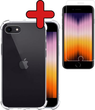 Hoesje - Met Screenprotector - Geschikt voor Apple iPhone SE (2022) - Sterk & Shockproof - Back Cover - Siliconen Case - Telefoon Hoes - Shock Proof - Telefoonhoes - Transparant