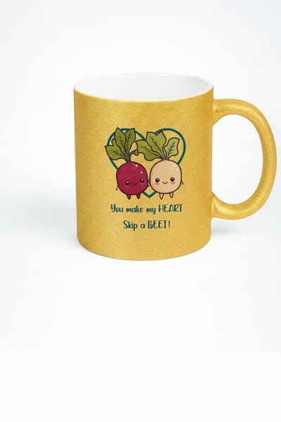 Valentijn Mok 'You Make My Heart Skip a Beet' - Gouden Glitter Romantisch Cadeau