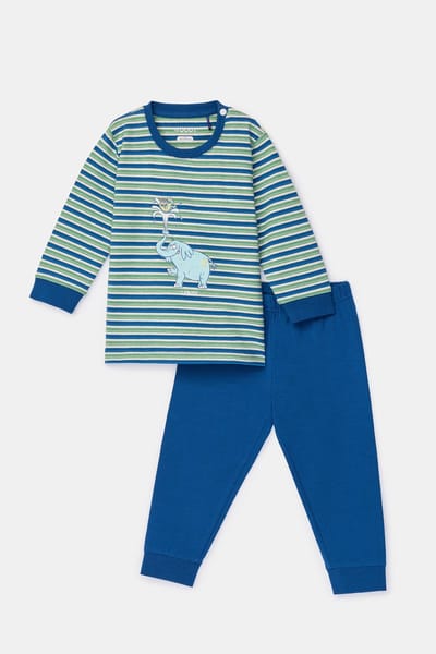 Woody pyjama baby jongens - groen/blauw gestreept - olifant - 261-10-PLC-Z/908 - maat 80