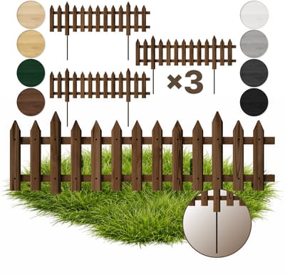 Floranica 3 ST houten tuinafscheiding 30 x 100 cm, bruin, klassiek lattenhek met metalen palen, voor voortuin of groentebedden