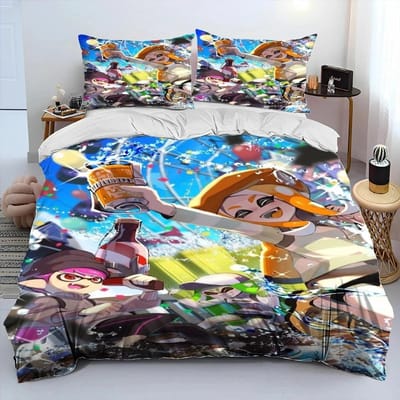 S-Splatoon Game Gamer Cartoon Dekbedovertrek Beddengoedset, Dekbedovertrek Bedsheet Quiltovertrek Kussensloop, King Queen Size Beddengoedset Jongens 70x133cm 2pcs