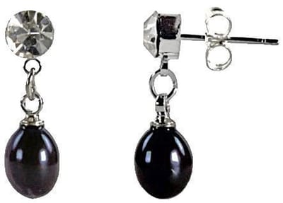 Zoetwater parel oorbellen Big Crystal Pearl Black - oorstekers - echte parels - stras steentjes - sieraden zakje - parel oorbellen dames - parel oorknopjes