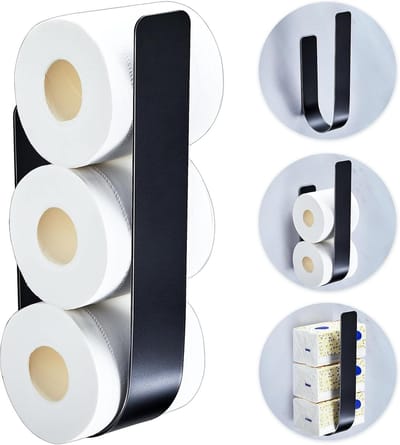 Famanu – Toiletpapieropslag voor reserverollen, wandmontage zonder boren, metaal, zwart