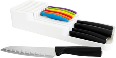 Messenorganizer - keukenlade organizer - voor 18 messen - 39 x 14 cm - antislip - wit - vaatwasmachinebestendig