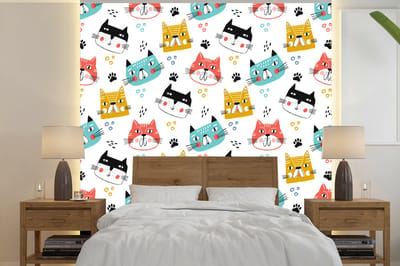 Behang - Fotobehang Jongens - Patronen - Katten - Breedte 240 cm x hoogte 240 cm