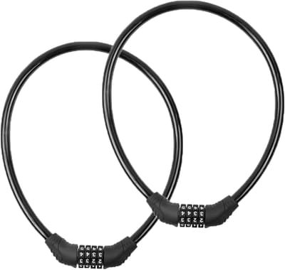 2-Pack Fietsslot - Antidiefstal Fietsketting - 4-cijferig Beveiligingsreset Fietscombinatieslot - Zelfoprollend Combinatiekabel Combinatie Fietscombinatieslot - Montagebeugel Niet Inbegrepen - Zwart Leren Ringslot 0,4m - 4 Cijfers