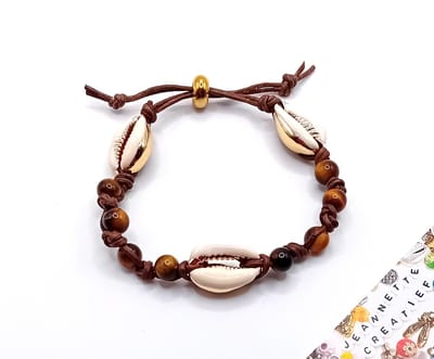Jeannette-Creatief® - Kauri - Tijgeroog - Armband - Armband Natuursteen - Tijgeroog - Armband Tijgeroog - Armband Kauri - Armband schuifknoop - Boho - IBIZA