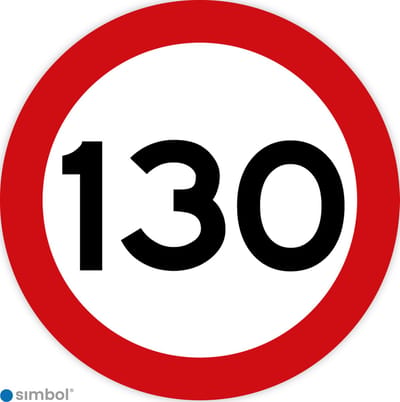 Simbol - Stickers 130 km - Maximaal 130 km/u - Duurzame Kwaliteit - Formaat ø 20 cm.