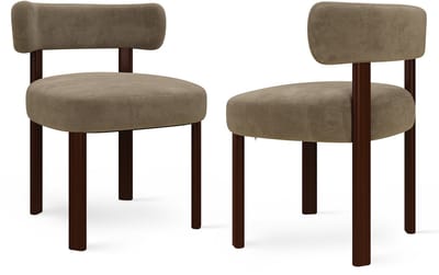 COLAMY Houten eetkamerstoelen - set van 2 - stoffen stoelen voor de eetkamer - open gebogen rugleuning - dik zitkussen - gestoffeerde keukenstoel - antislipzolen - bruin