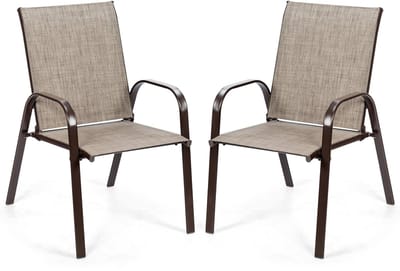 COSTWAY Set van 2 tuinstoelen met armleuningen, terrasstoelen van textiel en metalen frame, balkonstoelen tot 200 kg belastbaar, voor tuin, balkon, zwembad, 56 x 72 x 90 cm (grijs)