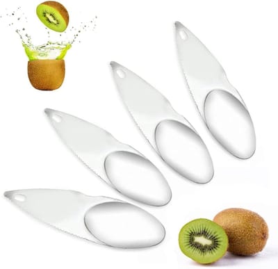 4-delige Set Kiwi Snijgereedschap van RVS - Fruit Schiller, Lepel en Snijder voor Kiwi, Drakenfruit en Sinaasappel
