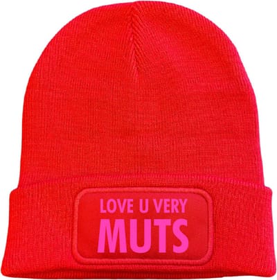 Love u very muts wintermuts rood | fluor roze - soBAD. | Wintersport | Après ski verkleedkleren | Unisex | Heren en Dames Beanie