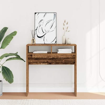 vidaXL - Wandtafel - 78x30x80 - cm - bewerkt - hout - oud - houtkleurig