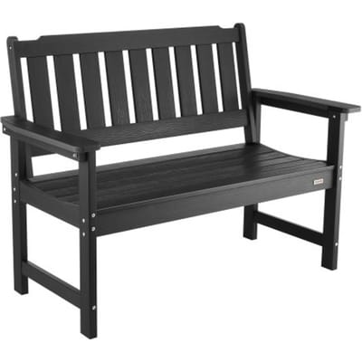VEVOR Tuinbank Tuinmeubelen Banken 128 cm 363 kg Draagvermogen voor 2-3 Personen, Weerbestendig Kunststof Frame met Rugleuning & Brede Armleuningen, Patio Bank voor Tuin Park Tuin Veranda, Zwart