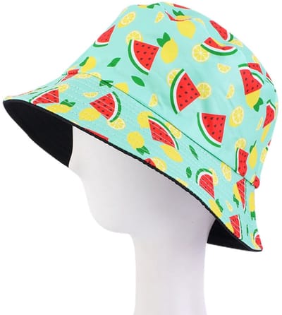 Bucket Hat - Omkeerbaar Vissershoedje - Dubbellaags - Meloenen Groen - Reversible naar Zwart - Maat 58 cm - Heren - Dames - Festival Accessoire - Festivalhoedje - Regenhoedje - Zonnehoedje - Emmerhoed - Hoed - Unisex