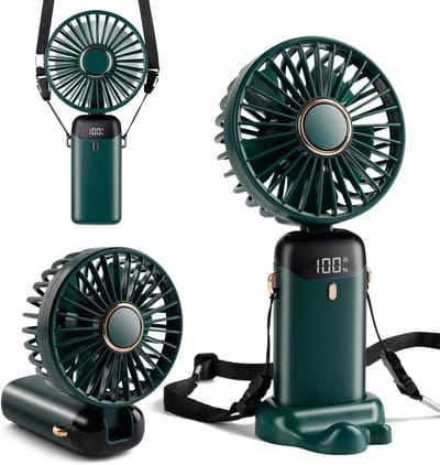 Solvix tafel ventilator geluidloos - Handfan - Donkergroen - Oplaadbare 4000mAh - 5 Snelheden - Voor Vrouwen